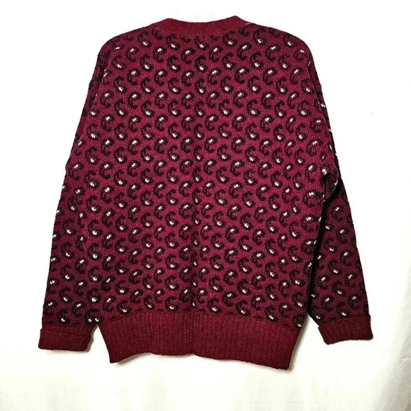 🛑 Woodward Shop Vintage Mens Wool Knit Cardigan Scotland Maroon Paisley Medium - Picture 5 of 7